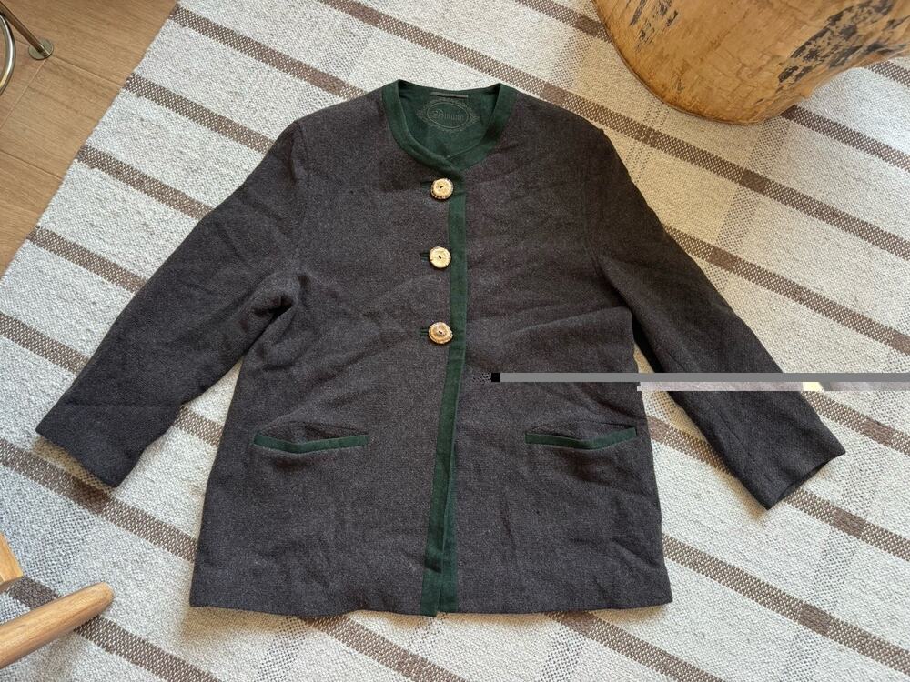 Amann Austrian Trachten Wool Jacket Brown Green Art Woodsy Women’s 44 Large